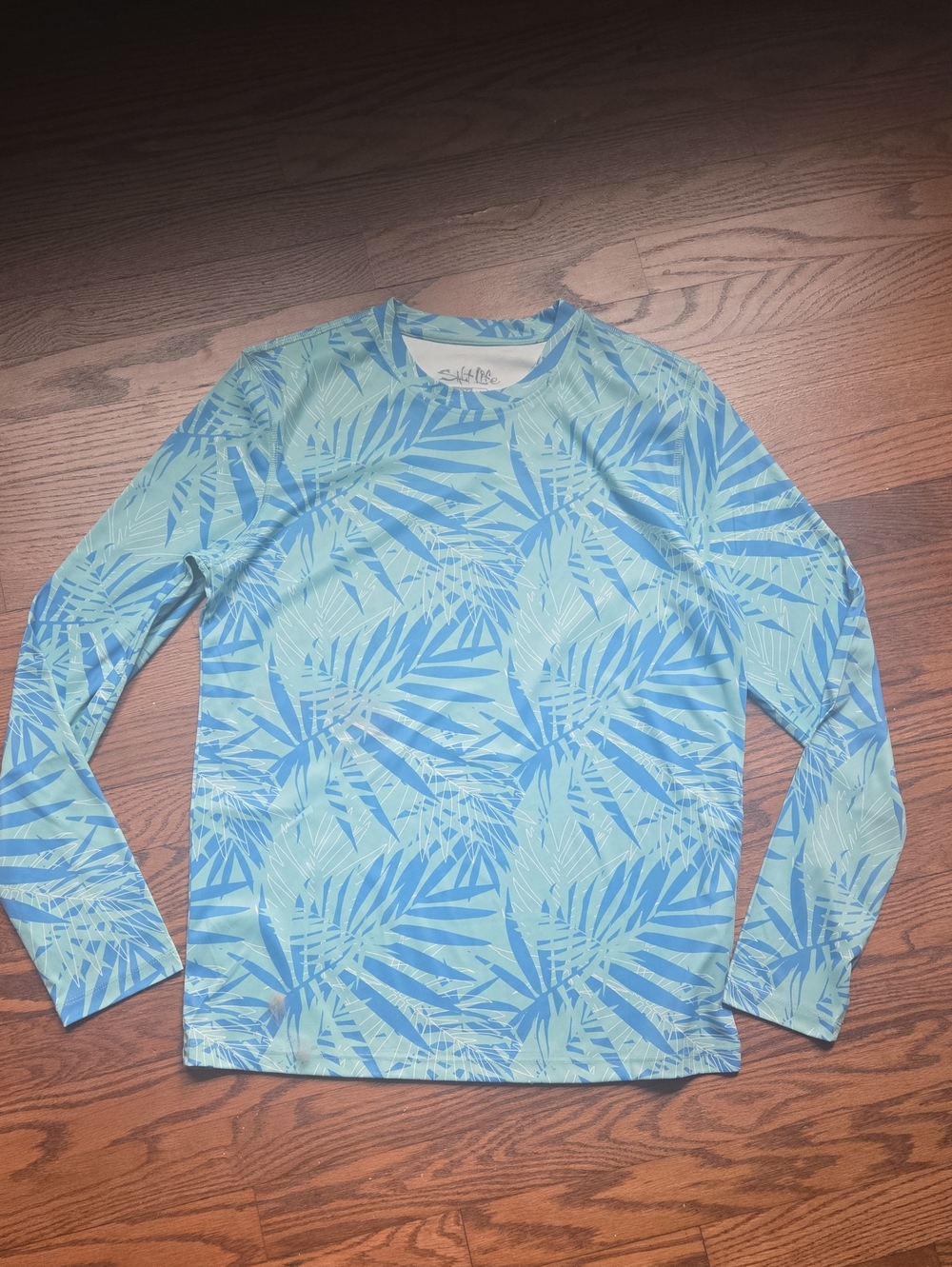 UV SPF 50 Women’s Performance Blue Palm-Print Long Sleeve Shirt Moisture Wicking